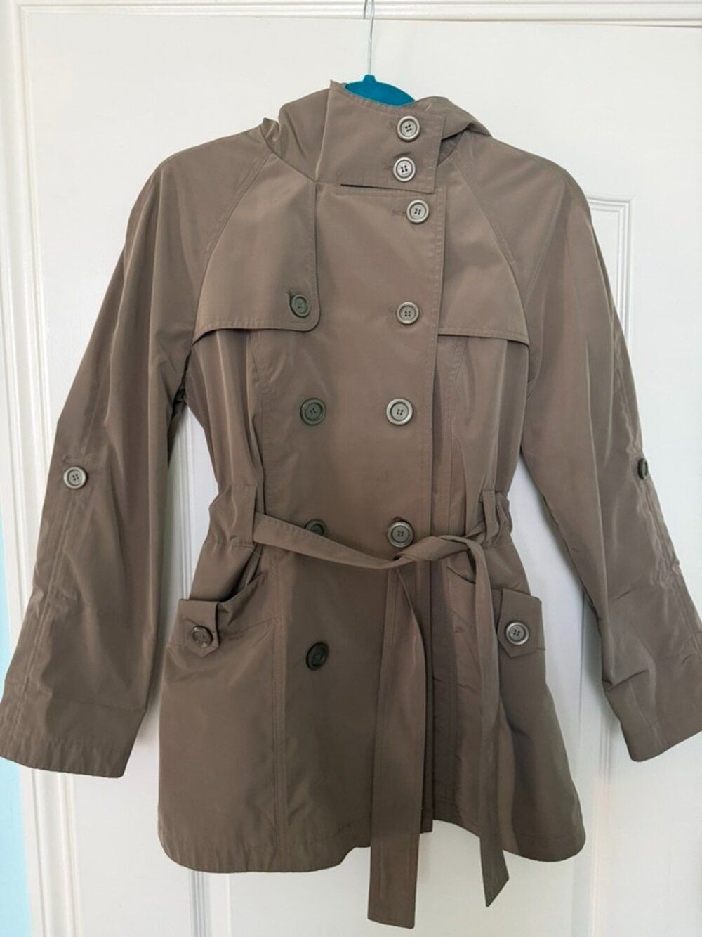 Michael Kors Dark Taupe Hooded Short Trench Coat Size S